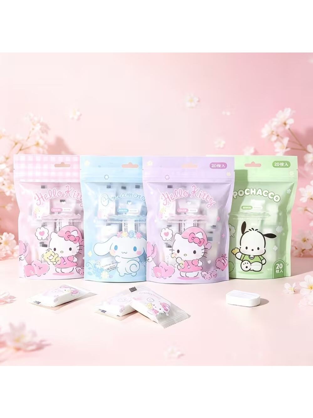 #6824 Hello Kitty & Friends Licensed Compressed Face Towels Pack of 20